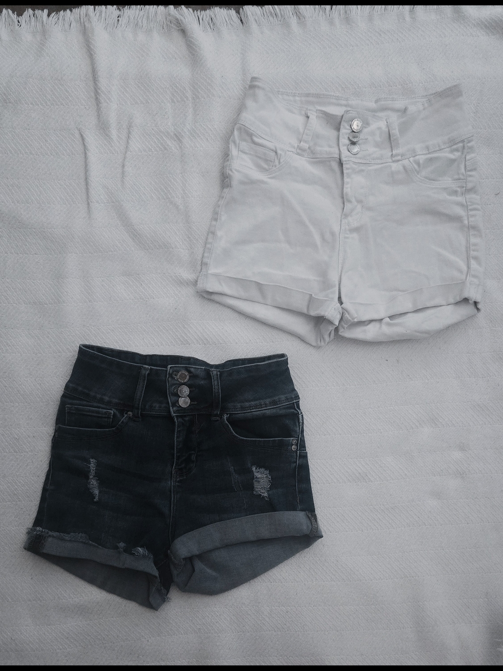 Frenzy High-Waist Twin Pack Shorts — White & Dark Blue Denim